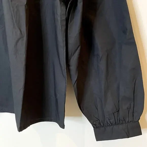 J.Crew Shirred Popover Top Cotton Poplin Long Sleeve Office Date CI522 Black XXS - Picture 7 of 15